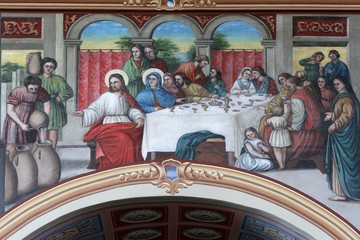 The Wedding at Cana, fresco in the church of Saint Matthew in Stitar, Croatia 