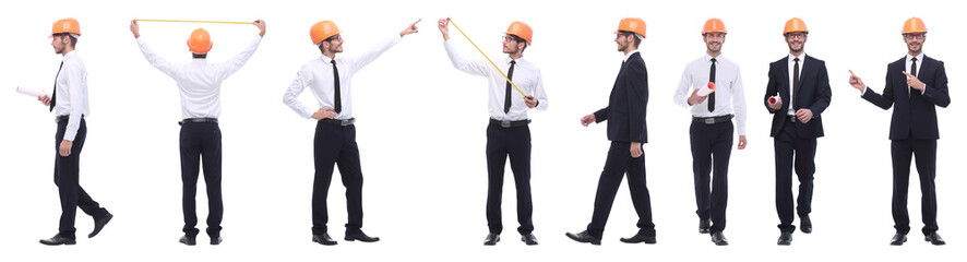 panoramic photo collage of architect expert isolated on white