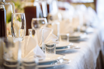 Banquet hall in the restaurant. Concept: Serving. Celebration. Anniversary. Wedding