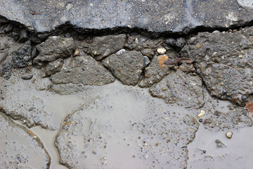 Asphalt crack fracture wet surface texture