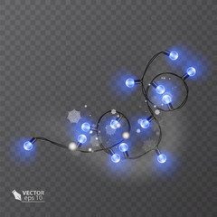 Christmas decoration, lights effects isolated design elements. Glowing lights for Xmas Holiday greeting card design. Vector illustration