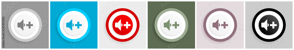Poster speaker volume icon set, vector illustrations in 6 options for web design and mobile applications
