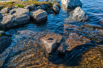 Cliff rocka draws up the banks and bottom of the island of Valaam. The wonderful island Valaam is located on Lake Lodozhskoye, Karelia. Balaam - a step to heaven