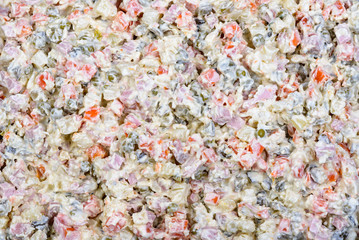 Olivier salad Russian traditional white vegetable mayonnaise
