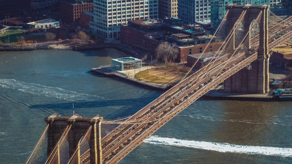 Aerial view over Brooklyn Bridge New York