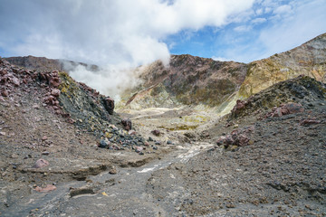 smoke in volcanic crater on white island,new zealand 1