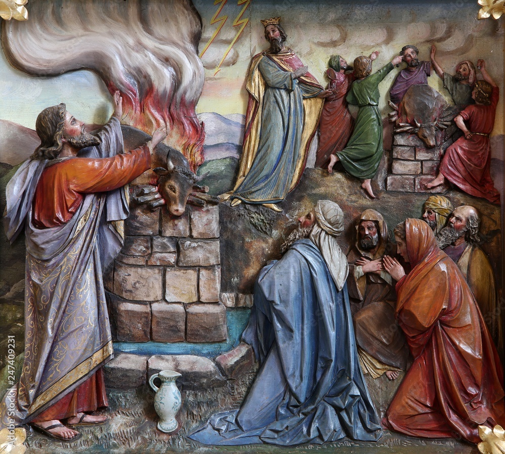 Wall mural Sacrifice offered by Elijah, main altar in the church of Saint Matthew in Stitar, Croatia 