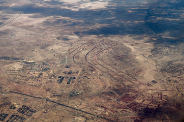 Aerial view of some Egyptian cities and hot deserted lands.