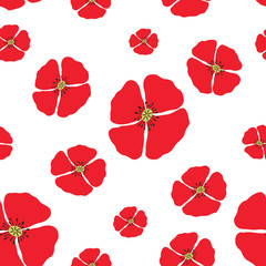 Poppy seamless pattern. Red poppies on white background. Can be uset for textile, wallpapers, prints and web design.