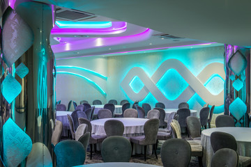 Embedded led lights on pillars and walls in ceremonial hall