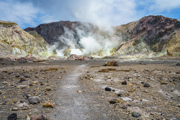 smoke in volcanic crater on white island,new zealand 12
