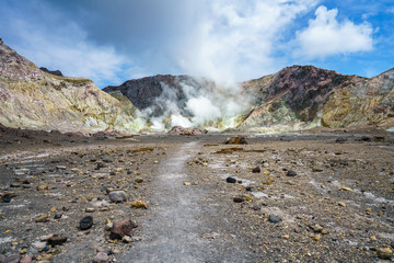 smoke in volcanic crater on white island,new zealand 14