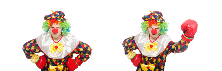 Clown with boxing gloves isolated on white