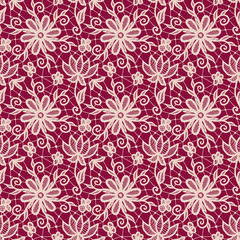 Seamless red lace background with floral pattern