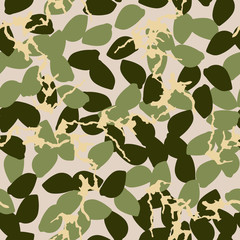 Forest camouflage of various shades of green, beige and yellow colors