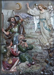 Angel of the Lord visited the shepherds and informed them of Jesus' birth, altarpiece in the church...