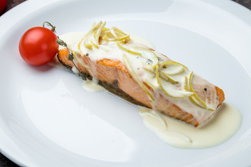 Salmon steak on the grill
