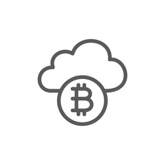 Cloud with bitcoin coin, cryptocurrency, blockchain line icon.