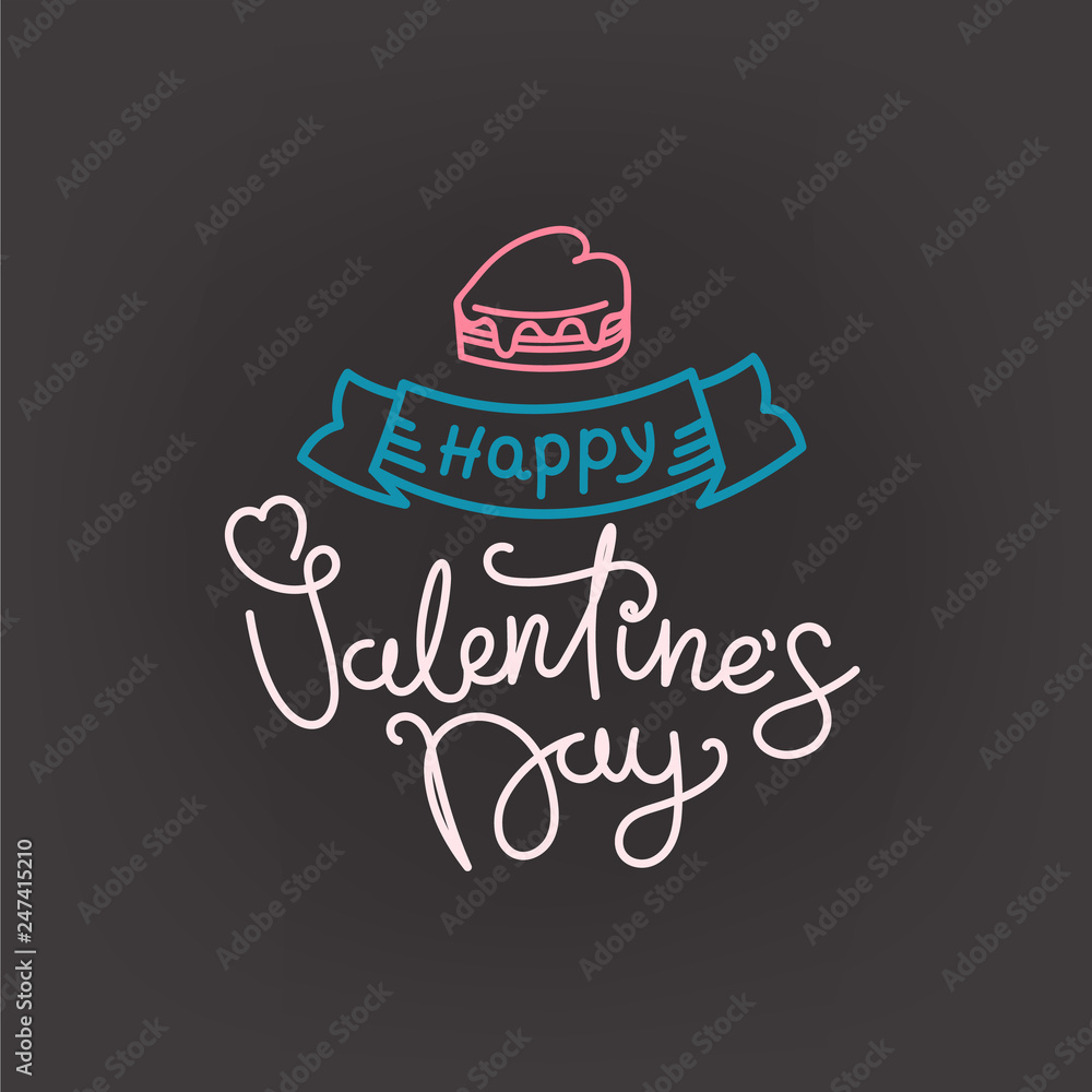 Poster happy valentines day concept. vector banner with linear elements