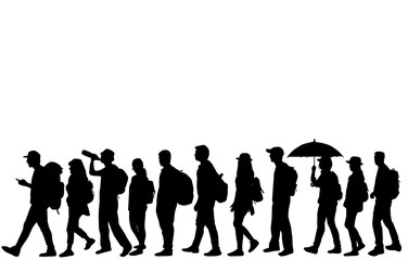 Silhouettes of people walking.