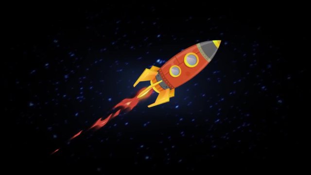 Rocket Ship Flying Through Space Animation Loop/ Looped Animation of a cartoon retro rocket ship blasting off and explorating space