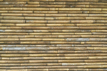 Asian traditional bamboo wall made of horizontal trunks