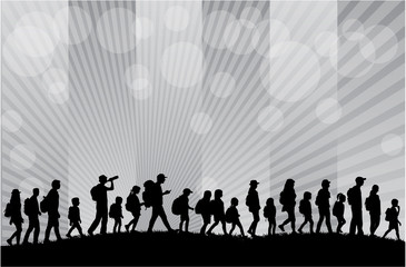 Fototapeta premium Silhouette people on a walk.