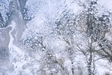Reflection of nature in the ice pool, background, texture, copy space
