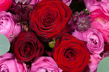 Elite bouquet of beautiful luxury roses, close-up
