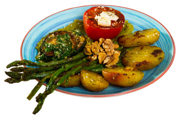 Baked vegetables with walnuts and feta cheese