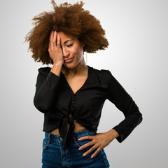 Afro woman realizing about something