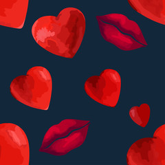 Vector red heart and lips background wedding romance Seamless pattern