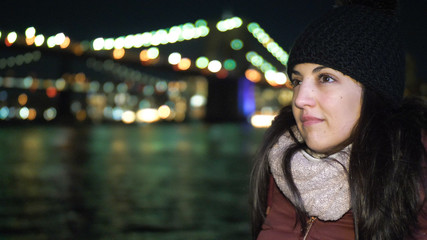 Enjoying a wonderful time in New York at Brooklyn Bridge by night