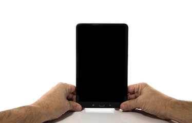 man holding tabklet in his hands