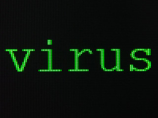 Green sign virus displayed on computer screen	