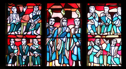 Stained glass window in Basilica of St. Vitus in Ellwangen, Germany