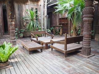 two chairs and table in the garden