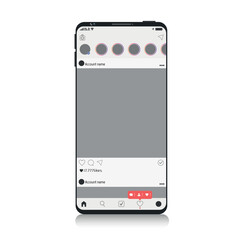 New Mock up of social network on Smartphone, mobile realistic style. Flat design Photo frame vector illustration white background. Instagram Style. EPS 10 - obrazy, fototapety, plakaty