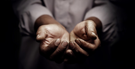 working hands of old man