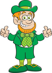 Cartoon illustration of a happy leprechaun giving thumbs up.