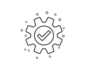 Cogwheel line icon. Approved Service sign. Transmission Rotation Mechanism symbol. Geometric shapes. Random cross elements. Linear Service icon design. Vector
