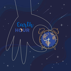 Earth hour day social poster with hand drawn cartoon