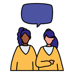 couple of girls interracial characters with speech bubbles