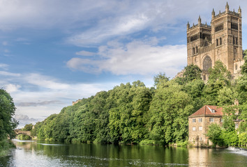 cathedral towers protruding above the forest next to the river Wear near Durham. 