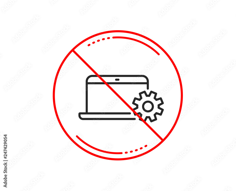 Poster no or stop sign. laptop computer icon. notebook service sign. portable personal computer symbol. cau