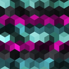 Hexagon grid seamless vector background. Cool polygons with bauhaus corners geometric graphic design. Trendy colors hexagon cells pattern for web or cover. Honeycomb cube shapes mosaic.