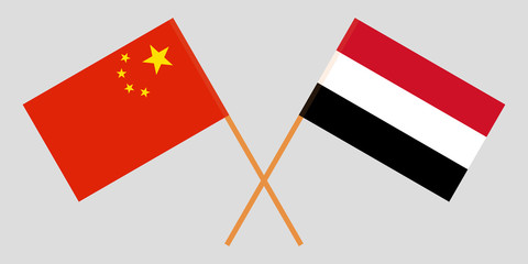 Yemen and China. The Yemeni and Chinese flags. Official colors. Correct proportion. Vector