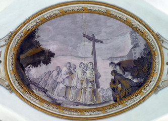 Fototapeta na wymiar Frescoes on the ceiling of the monastery church of St. John in Ursberg, Germany