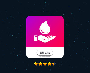 Water drop and hand sign. Save water symbol. Web or internet icon design. Rating stars. Just click button. Vector