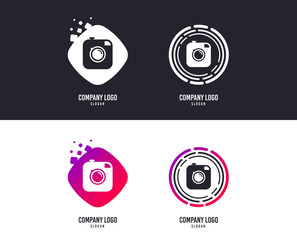 Logotype concept. Hipster photo camera sign icon. Retro camera symbol. Logo design. Colorful buttons with icons. Vector